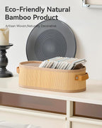 Toilet Paper Storage Basket Bathroom Counter Organizer Bamboo Baskets for Organizing, with Lid & Handels-Decorative Storage Set, 4-Pack