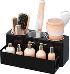 Lifewit Hair Tool Organizer Countertop, Removable Blow Dryer Holder for Bathroom, Acrylic Hot Tools Organizer Storage for Curling Iron, Brush, Straightener, 3 Stainless Cups, Black, 30 cm/12 inch(L)