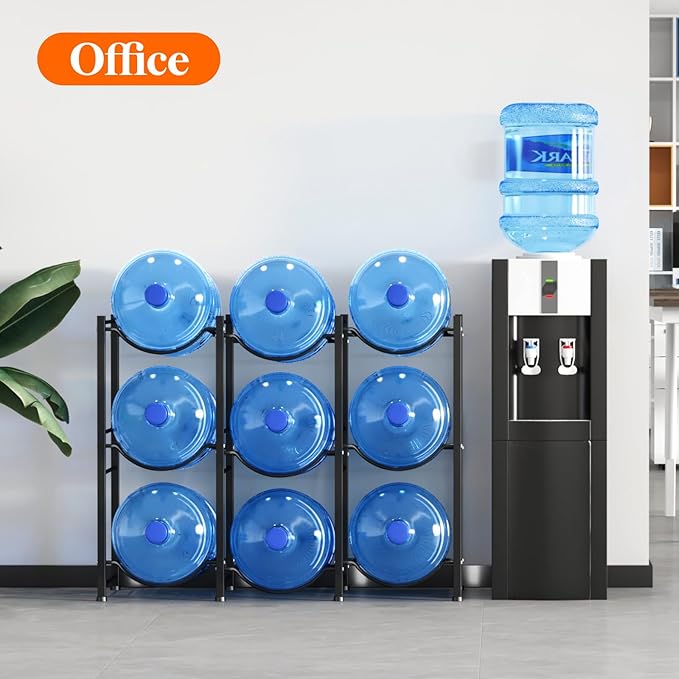 Lifewit 5 Gallon Water Jug Holder, 3 Tier Water Bottle Stand, 9 Slots Heavy Duty Water Dispenser Rack for Gallon Jugs, 375 lb/170 kg Capacity Detachable Water Jug Shelf Organizer for Home/Office Black