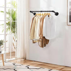 Wall Mount Iron Clothing Rack, Black Steel Laundry Room Drying Rack, Space Saving Coat Closet, 50 lbs Capacity (36 x 11 in)