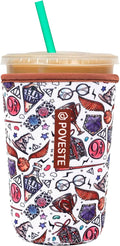 Reusable Neoprene Insulator Sleeve for Iced Coffee & Cold Soda, Coffee Sleeves for Iced & Hot Drinks, Cold Beverage Cooler Compatible with Starbucks, Dunkin (Quidditch Game, Medium: 22-24oz)