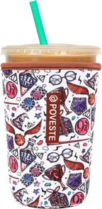 Reusable Neoprene Insulator Sleeve for Iced Coffee & Cold Soda, Coffee Sleeves for Iced & Hot Drinks, Cold Beverage Cooler Compatible with Starbucks, Dunkin (Quidditch Game, Medium: 22-24oz)