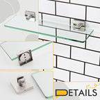 KOKOSIRI Glass Shelf for Bathrooms Floating Shelves Wall Mount 16-Inch for Shower Storage Kitchen Rack, 2 Pack Brushed Stainless Steel B1107BR-L16-P2