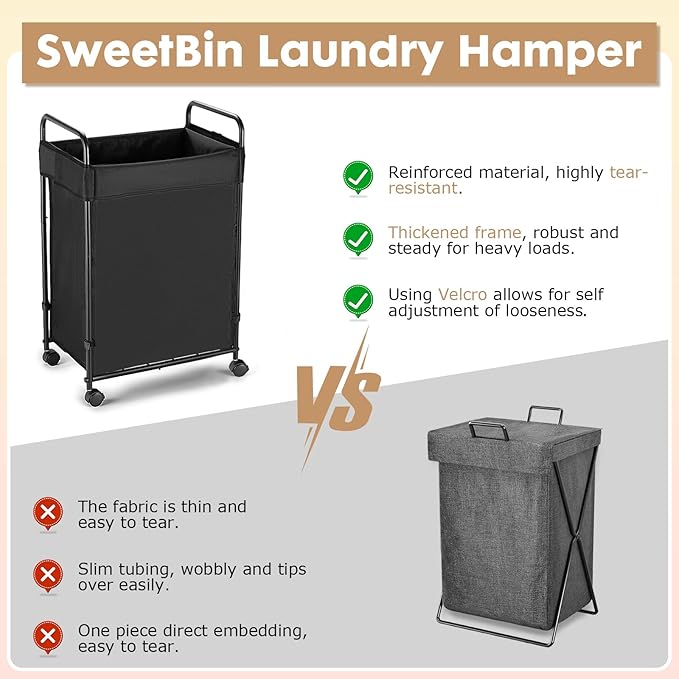100L Laundry Hamper with Wheels, Rolling Laundry Sorter Cart with Metal Frame and Removable Liner, Dirty Clothes Hampers for Bedroom, Laundry Room, Bathroom