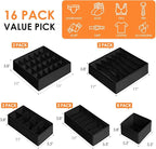 Criusia Drawer Organizer Clothes, 16 Pack Dresser Organizer Bins for Baby Clothes, Underwear Sock, Fabric Closet Organization and Storage Dividers for Nursery Bedroom (96 Compartments, Black)