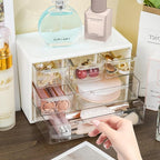 Mini Desk Storage Organizer with 6 Drawers, FODIENS Stackable Desktop Craft Drawer Cabinet, Clear Storage Box Caddy for Makeup Jewelry Office Craft Supplies (White)