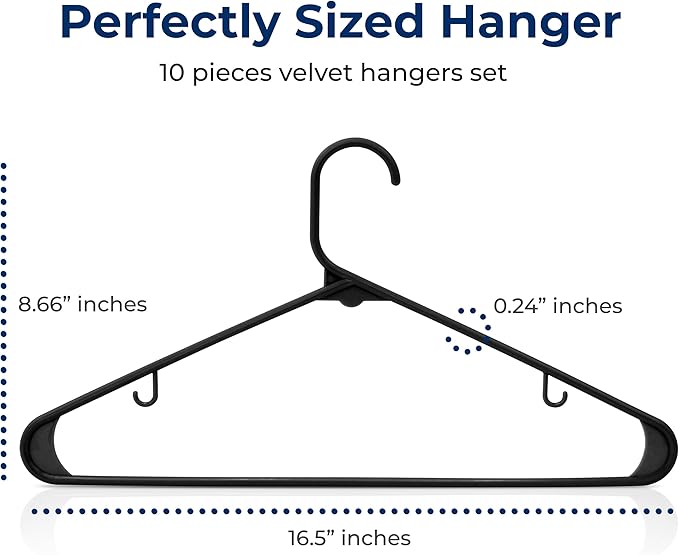 SereneLife Black Plastic Hangers 10 Pack - Clothes Hangers with Non Slip Hooks, Sturdy, Durable & Space Saving Coat Hanger, Light-Weight and Ultra-Thin, Perfect Closet Organizer for Everyday Use