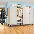 Heavy Duty Portable Closet with Cover Magnetic Doors, Metal Rolling Clothes Rack Heavy Duty 1500LBS, Foldable Clothing Rack, Garment Racks for Bedroom/ LivingRoom/ Rental (KT Off-white, 70.86in)