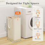 Lifewit 50L Slim Laundry Hamper, Narrow Small Laundry Basket with Handle for Dirty Clothes, Collapsible Tall Thin Laundry Bin for Bathroom Bedroom Dorm College, White