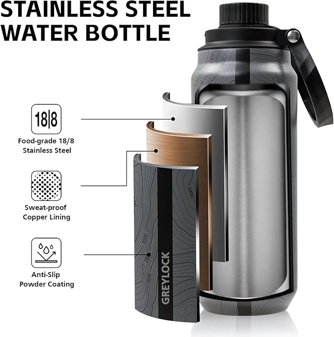 Greylock 20 oz Insulated Water Bottle with Straw Lid, Reusable Stainless Steel Sports Water Bottles with Foldable Handle, Leak Proof, Double-Wall Vacuum Insulation, 24 Hours Cold (Mapmaker's Muse)