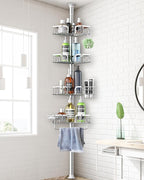 Corner Shower Caddy Tension Pole 4 Tier Adjustable Stainless Steel Shower Shelf for Inside Shower Bathtub Shampoo,Standing Bathroom Organizer Shelves with 39 to 113 inch Height