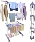 Clothes Drying Rack Foldable Drying Rack Clothing,Oversize 4 Tier(70" High) Clothes Horses Stainless Steel Laundry Drying Rack with Collapse Base& 24 Poles for Clothing&Bed Linen,Gray