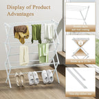 Foldable Drying Rack Clothing, 3-Tier Portable Clothes Drying Racks for Indoor & Outdoor, Anti-rust Compact Laundry Rack Collapsible, Compact Size, 15 lbs Max Load, White 28"D x 10"W x 35"H