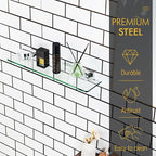 KOKOSIRI Bathroom Shelves Wall Mounted 20-Inch Floating Glass Shelf Kitchen Hanging Rack for Shower Storage Decor, Polished Stainless Steel B1107CH-L20
