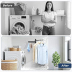 Wall Mounted Drying Rack, 2-Tier Laundry Drying Rack with Swing Arm, Space-Saving Foldable Laundry Clothes Hanger with 10 Clips for Laundry Room Closet Organizer Bathroom Bedroom