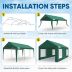 Quictent 10x20 FT Heavy Duty Upgraded Carport, Reinforced Galvanized Outdoor Garage Canopy Tent with Roll-up Ventilated Windows & Sidewalls, Weatherproof Shelter for Car, Boat, RV - Green
