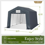 Sophia & William Carport Storage Shed 10x15 ft Portable, Heavy Duty Car Port Canopy Garage Shelter with Sidewalls and Roll Up Doors for Automobile Boat Motorcycle Bike, Gray