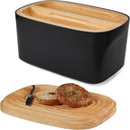 Sonder Los Angeles Union Large Bread Box | Fits Full Sourdough Loaves and More | Breadbox with Cutting Board | Homemade Bread Bin Storage Container | 14.25x9.25x7 in | Black
