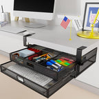 Under Desk Drawer Organizer No Drill Metal Under Desk Storage Drawer Container 2 Slide Out Cabinet Drawer Suitable for Home And Office (Extra Large)