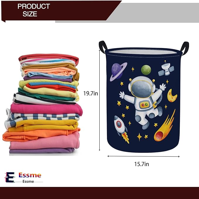 ESSME Kids Laundry Basket,Space Hamper Collapsible Canvas Waterproof Storage Bin for Boys, Nursery Hamper,Gift Baskets,toy bins(Astronaut)