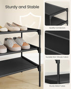SONGMICS Shoe Rack, 4-Tier Shoe Storage Organizer, Space-Saving, 11.7 x 16.5 x 26 Inches, Entryway, Metal Frame, Non-Woven Fabric Shelves, Ink Black ULSH014BH01