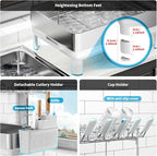 Ewaiira Dish Drying Rack, 304 Stainless Steel Dish Racks for Kitchen Counter, Dish Drainers with Automatic Drainage, Utensil Holder & Cups Holder, Space Saving Kitchen Organizer (2-Tier White)