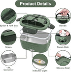 Vabaso Electric Lunch Box for Adults, 80W Heated Lunch Box Portable Food Warmer Lunch Box for Work/Men/Car/Truck with 1.5L 304 Stainless Steel Container Fork & Spoon, 110V/12V/24V