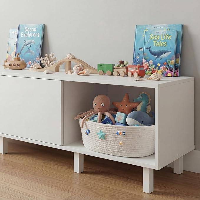 Remerry Boho Coastal Toilet Paper Storage Basket, Cute 3D Starfish Ocean Decor Cotton Rope Bathroom Storage Basket, Beach Bathroom Organizer Bin for Toilet Tank Counter Shelf Nursery, 12 x 8 x 5 Inch