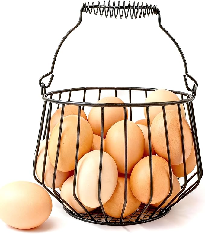 Wire Egg Basket for Gathering Fresh Eggs 24 Capacity Vintage Chicken Coop Basket with Handle for Farmhouse Kitchen Countertop and Rustic Easter Egg Display