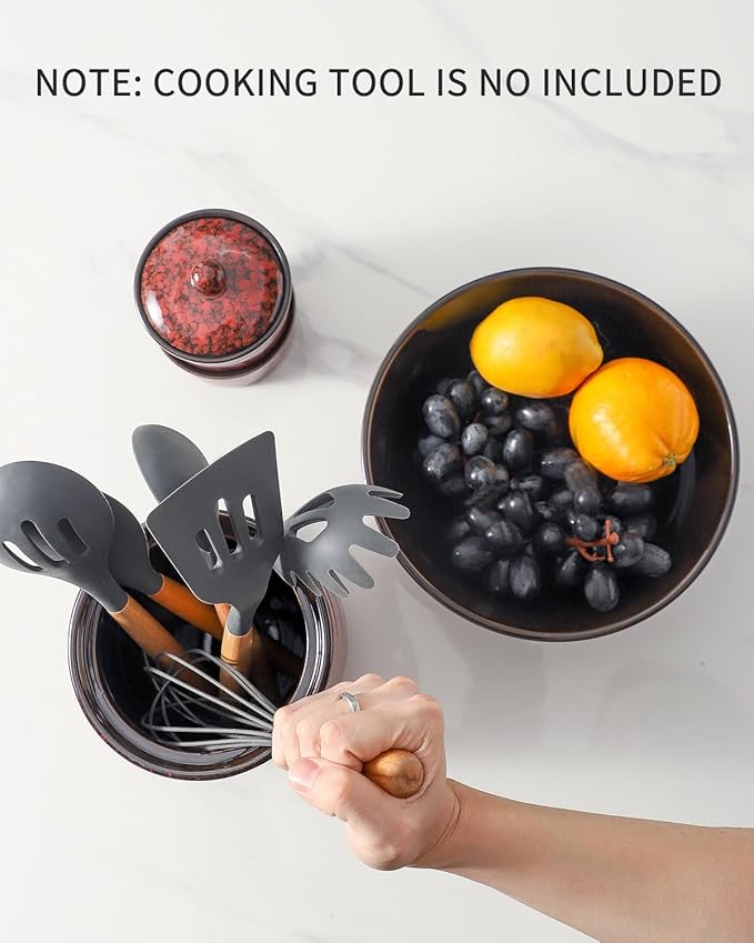 HASENSE Kitchen Utensil Holder for Countertop, 7.1” Large Ceramic Utensil Crock, Utensil Caddy, Utensil Organizer and Rustic Table Decor for Spatulas, Red