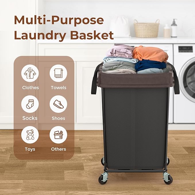 160L Laundry Hamper with Wheels, 2 Section Large Rolling Laundry Basket Bag with Wheels, Clothes Hamper Cart for Laundry, Bedroom, Bathroom and Dorm