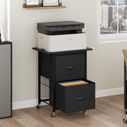 2 Drawer File Cabinet, Vertical Filing Cabinet with Wheels, Printer Stand with Non-Woven Fabric Drawer, Adjustable Hanging Rods, fits A4/Letter Size, for Home Office, Black FCBK5801