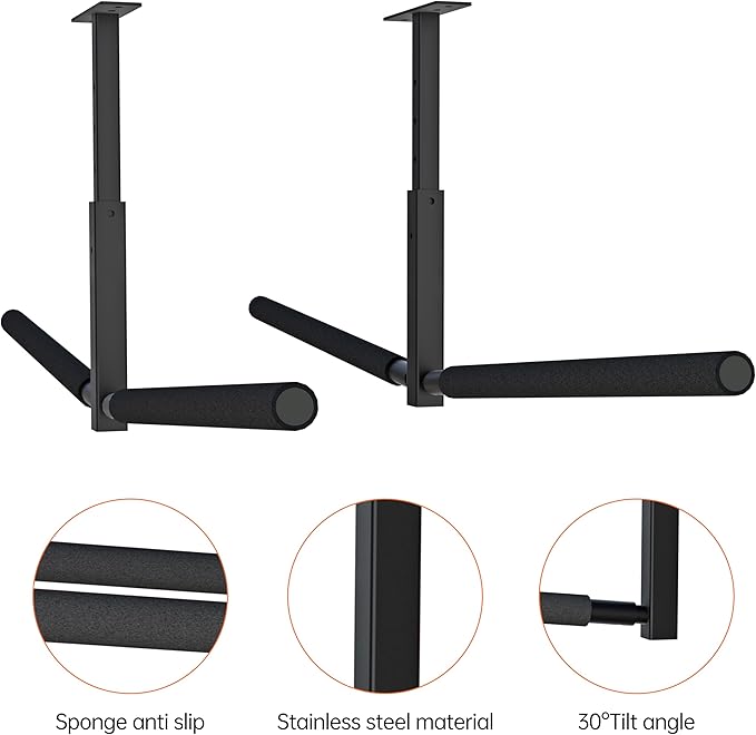 Double Kayak/Ladder Ceiling Storage Rack, Hi Port 2 Ladder Hanger Overhead Garage Kayak Ladder Rack, Holds 200 lbs, Adjustable Height Design, Black