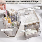 Marte Vanci 360° Rotating Desk Organizer with 2 Drawer, Desktop Rotating Pen Holder with 6 Slots, Small Makeup Organizer, Multifunctional Desk Accessories for Office, Home(White)