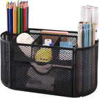 Desk Organizers and Accessories with Pencil Pen Holder Supply 8 Compartments and 1 Pullout Drawer for Home, School, and Office. (Black)