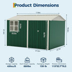 8x10 FT Outdoor Storage Shed,450CU.T Metal Tool Shed with Clear Window, Lockable Doors,Large Garden Storage Box with Sloping Roof，Sheds&Outdoor Storage for Backyard Garden Patio Lawn, Green