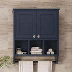 Bathroom Wall Cabinet, Wall Mounted with Towel Bar & 6 Shelves - Over Toilet Storage Organizer, 2-Door Medicine Cabinet, Adjustable Bathroom Shelves(Blue)