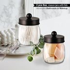 Farmhouse Decor Apothecary Jar Set, Mason Jar Bathroom Vanity Storage Organizer Canister-Qtip Holder Plastic Acrylic Jar for Cotton Swab, Cotton Pad, Floss Pick, Paper Clip, Hair Clip (2 Pack, Bronze)