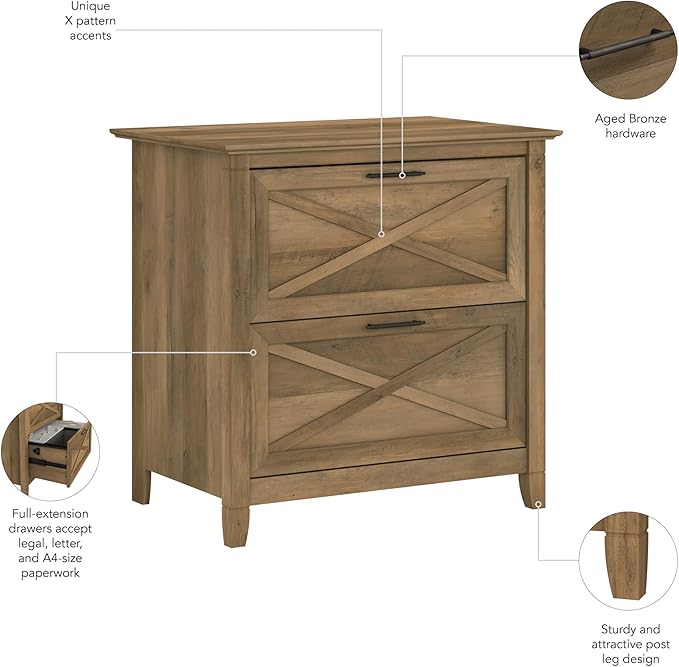 Bush Home Key West 2 Drawer Lateral File Cabinet in Reclaimed Pine, Document Storage for Home Office, Accent Chest with Drawers