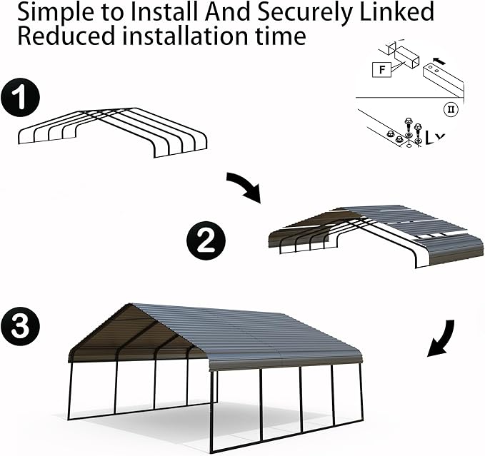 Heavy Duty Metal Carport Galvanized Steel All Weather Carport Canopy with Anchor Kit for RV Boat Truck Tractor Garage Shelter in 10x20 12x20 20x20 20x30 20x40 FT Easy Assembly Carports Kit (20x20 FT)