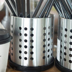 TOPZEA Set of 4 Kitchen Utensil Holder, Stainless Steel Cooking Utensil Organizer Kitchen Tools Flatware Holder Utensil Drying Cylinder Countertop Silverware Caddy