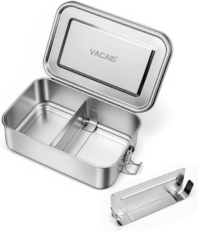 47oz Stainless Steel Bento Box for Adults, 3-Compartment Lunch Box with 2 Removable Dividers, Leak-Proof Metal Food Container, BPA-Free, Dishwasher Safe for Meal Prep, Work, Travel