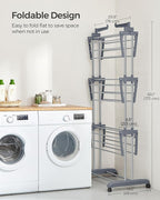 SONGMICS Clothes Drying Rack Stand 4-Tier, Foldable Laundry Drying Rack 68.1-Inch Tall, Steel, Rolling Clothes Horses Dryer Rack, Easy to Assemble, Indoor Outdoor Use, Dove Gray ULLR701G01