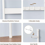 Blanket Ladder, 5-Tier Towel Holder with 4 Removable Hooks, Farmhouse Wall Leaning Decorative Rack Shelf, Wooden Towel Display Rack, Quilt Ladder for Living Room, Bedroom, White