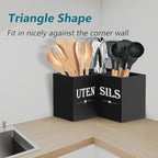 Suli Extra Large Kitchen Utensils Holder with 3 Compartments,Corner Utensil Caddy for Countertop,Wooden Utensil Organizer for Kitchen Countertop, Farmhouse Decor- Black