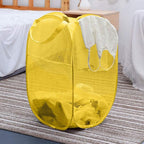 Mesh Pop up Laundry Hamper, Foldable Clothes Hamper Laundry Basket for Rooms, Apartment, College Dorm or Travel, Yellow
