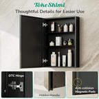 TokeShimi 24 x 32 Mirrored Medicine Cabinet, Assembly Required, Black Medicine Cabinet for Bathroom, Tempered Beveled Mirror, Stepless Adjustable Shelves, Recessed/Wall Mounted