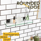 KOKOSIRI Tempered Glass Shelves 16-Inch Bathroom Floating Shelf Kitchen Hanging Rack for Shower Storage, Oil Rubbed Bronze Stainless Steel B1107ORB-L16