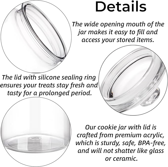 Goaste 2 Pack 130 oz Large Cookie Jar with Lid, Clear Acrylic Candy Jar Unbreakable, Airtight Food Storage Canister, Decorative Plastic Apothecary Jar with Silicone Sealing Ring for Dog Treats, Snacks