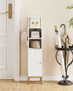 Bathroom Storage Cabinet,Small Corner Floor Cabinet with 2 Hook,Narrow Toilet Paper Cabinet with Adjustable Shelves,Bathroom Organizer for Living Room,Small Spaces (Wave, White-37''H)